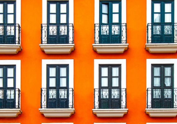Orange building with balconies