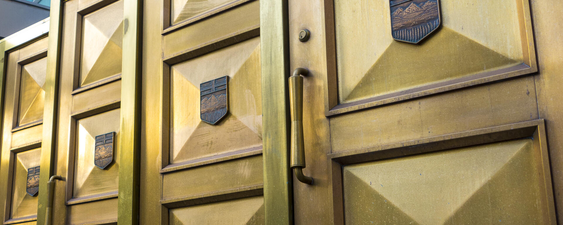 The historic gold doors outside the Calgary Court Centre
