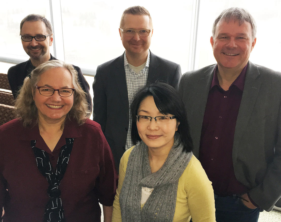 Core members of the University of Calgary Biostatistics Centre’s Rocky Mountain Data Science Training Centre, at the O’Brien Institute for Public Health. Back row from left: lRob Deardon, Tyler Williamson and Herman Barkema. Front row: Karen Kopciuk and Hua Shen.