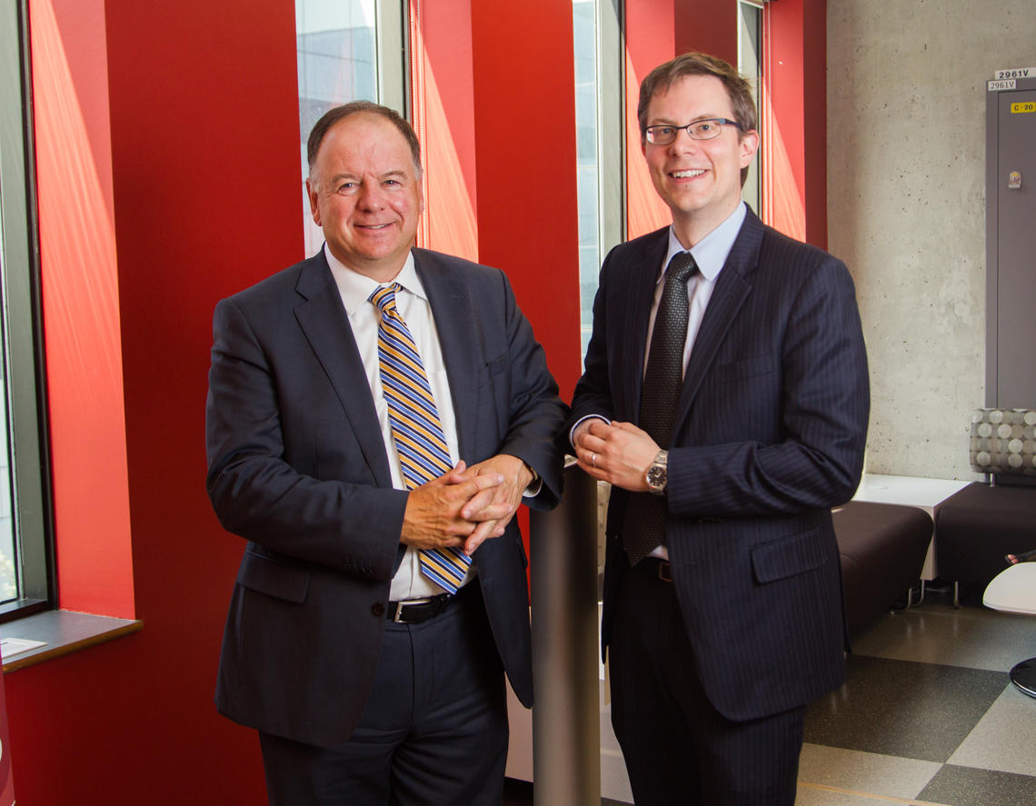 Paul Wanklyn, left, and Dr. Eric Smith, Katthy Taylor Chair in Vascular Dementia, at the opening of the Ron and Rene Ward Centre for Healthy Brain Aging Research.