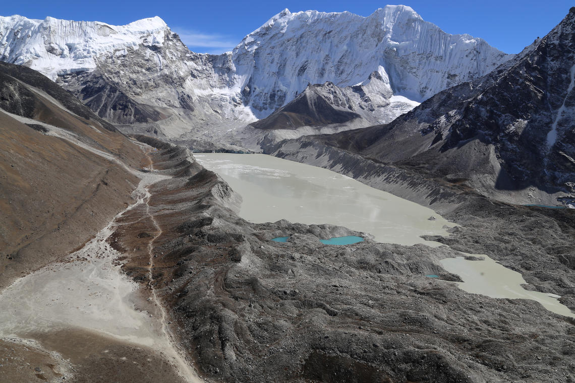 A proglacial (in front of the glacier) lake at Imja Glacier, Nepal.