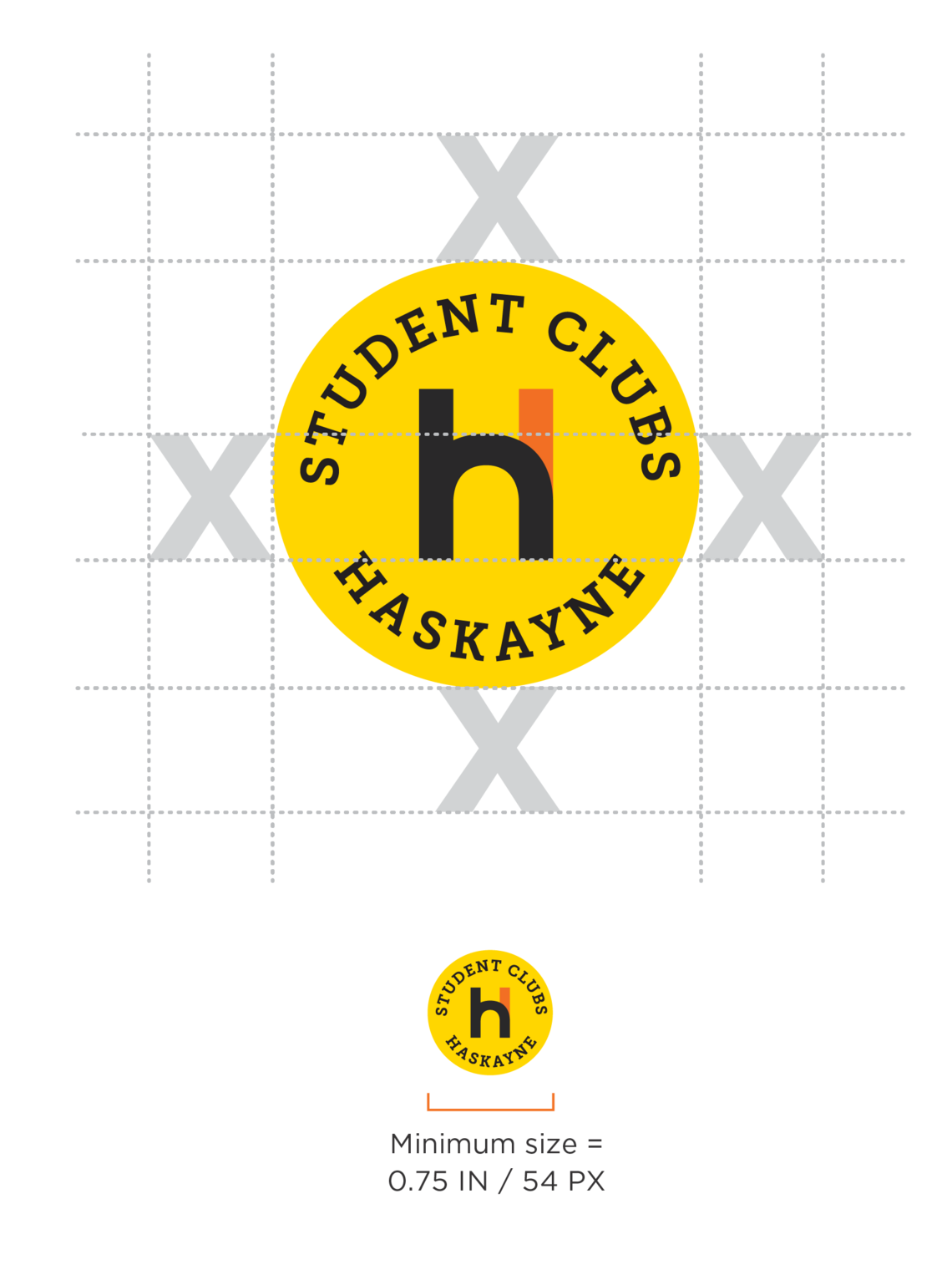 Haskayne student club logo with colour spacing guideline