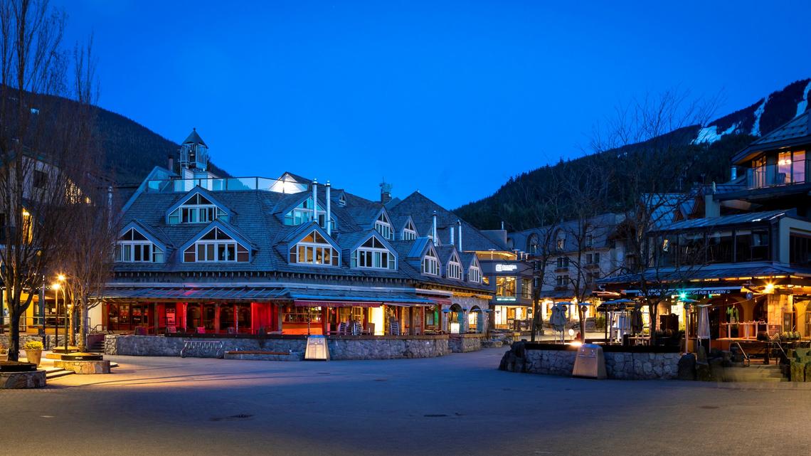 Whistler Village glowing at night