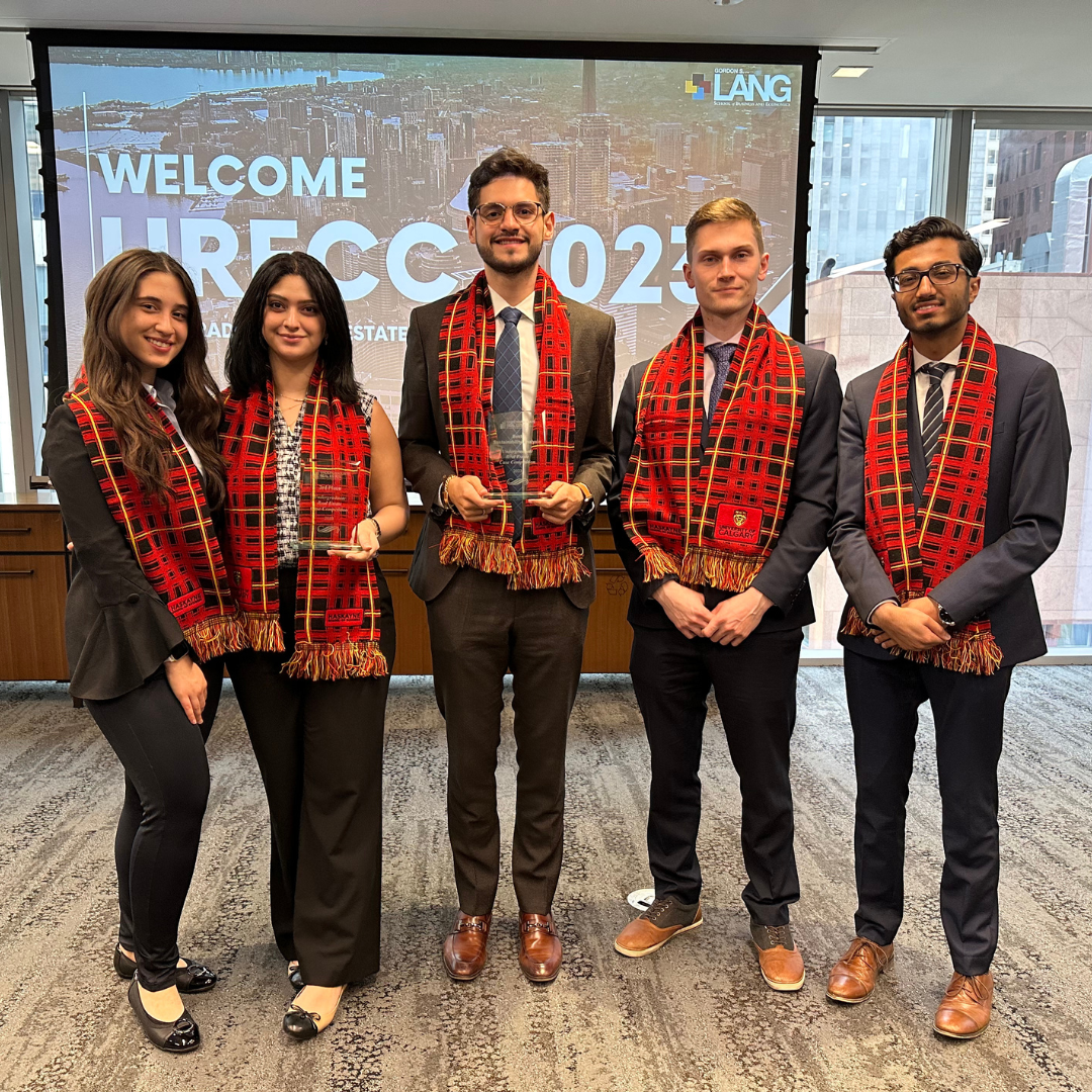 Team Haskayne holding the third place prize and sustainability award at URECC 2023