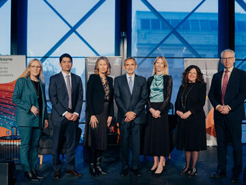 Group shot of Jackie Forrest, Carlos Pascual and executives from PETRONAS Canada and the University of Calgary