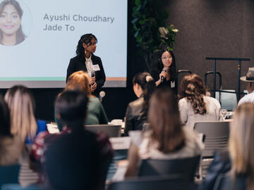 People's Choice Award winner, team NaturaVials, pitching their idea to the panel of judges